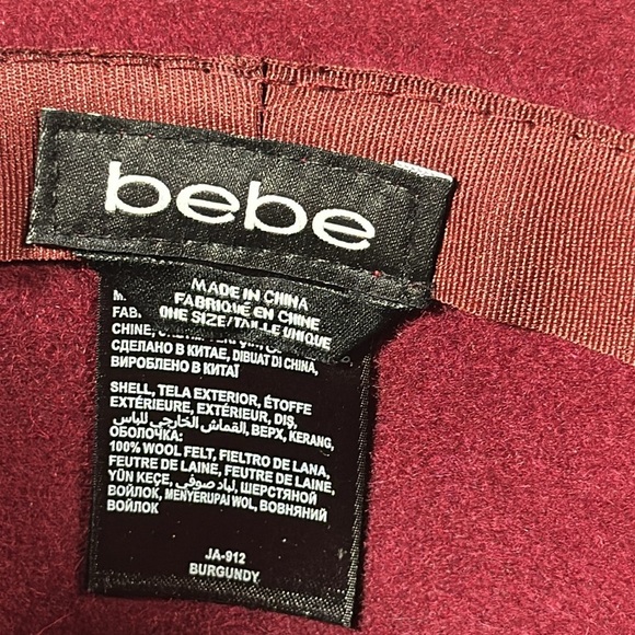 Bebe Burgundy Wine Wool Felt Wide Brim Fedora Hat Women's One Size - Picture 8 of 14